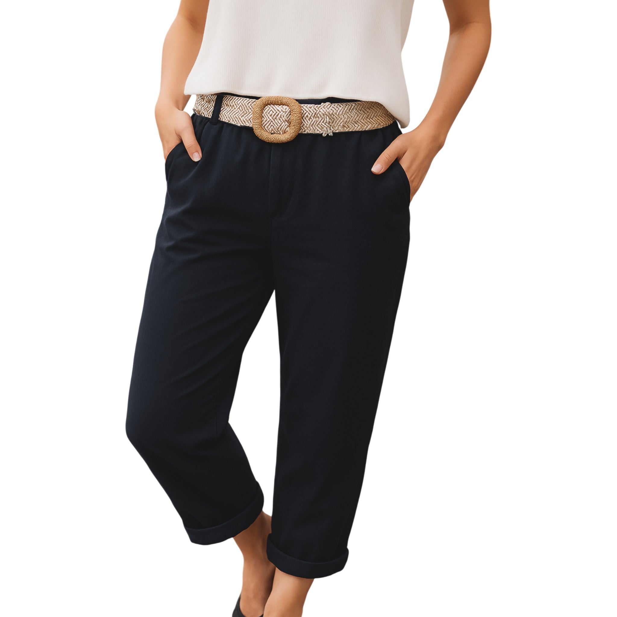 Ladies Italian Cropped Chino Trousers with Belt